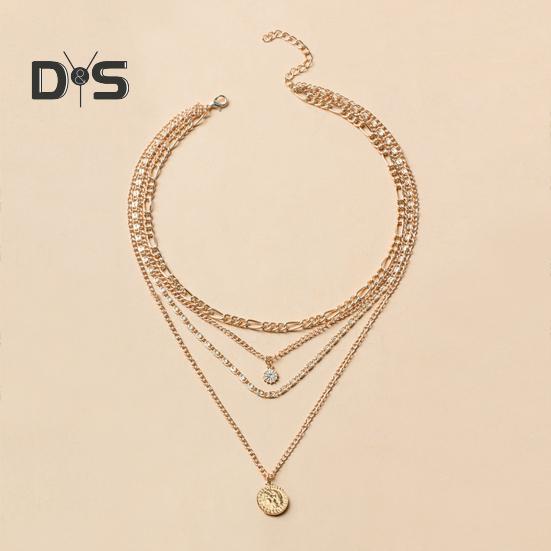 Women Necklace Multi-layered Coin Pendant Thick Hollow Chain Adjustable Length Electroplated Hip Hop Club Party Punk Neck Jewelry