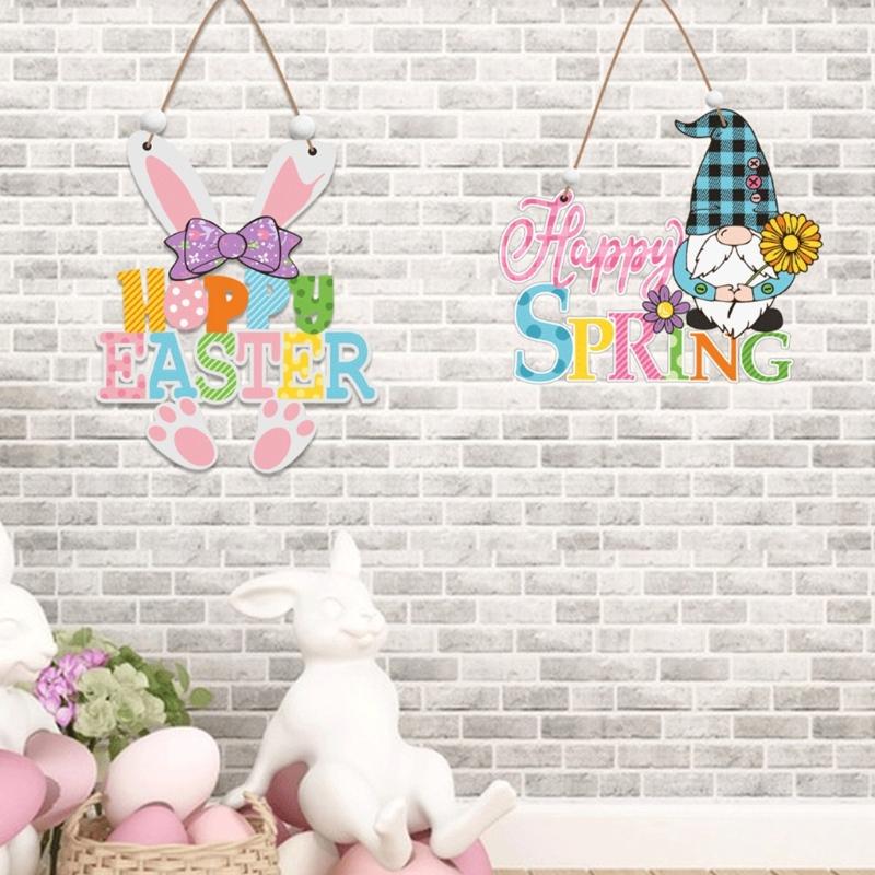 Easters Wood Hanging Sign Easters Wood Wreath Sign Happy Easters/Spring Door Sign Plaque for Front Door Wall Decors