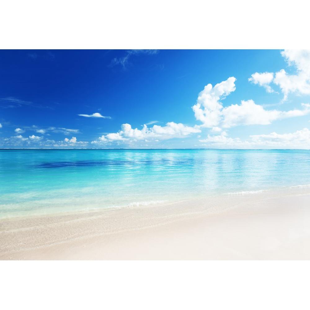 Background Photo with Beach Waves and Sunset, Summer Vacation, Ocean, Beach, Blue Sky, White Cloud, Sand, Photo Shoot
