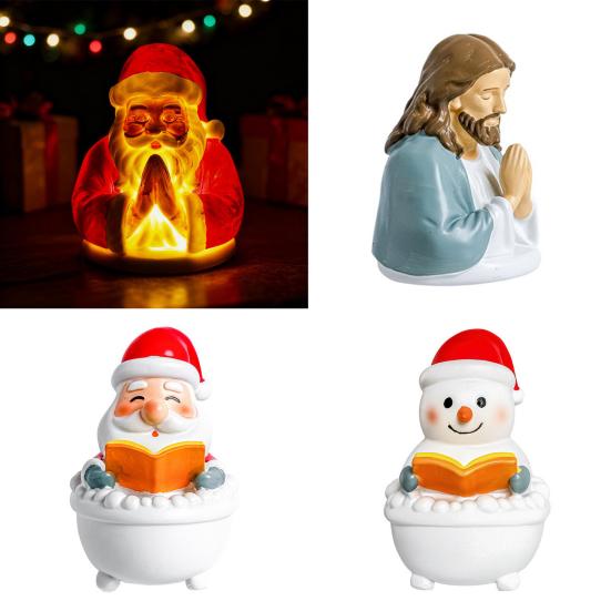 Christmas Night Light Small Resin LED Santa/Jesus/Snowman Lamp Christmas Nursery Nightlight for Kids Bedroom Tabletop Decor