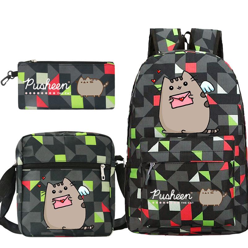 Pusheen толстый кот милый мультяшный принт школьный рюкзак трансграничный студенческий портативный наплечный рюкзак пенал набор из трех предметов No specification