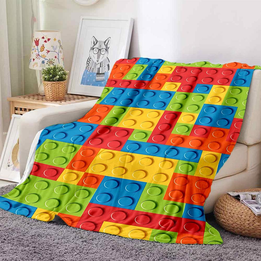 1pc Building Block Jigsaw Puzzle Blanket, Lightweight Flannel Throw Blanket for Sofa, Bed, Travel, Camping, Living Room, Office, Couch041