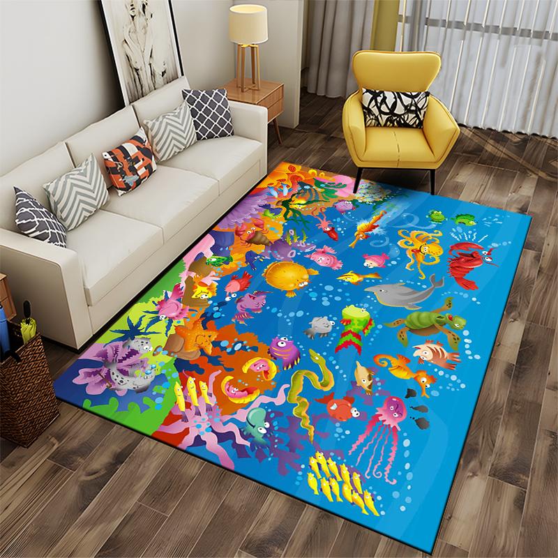 Colorful Ocean Creatures Illustration Rug Non-slip rug suitable for living room and bedroom sofas
