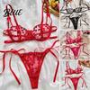 Lady Thin Underwear 2 Pcs/Set Bra Panties Set See-through Lace Heart Embroidery Solid Color Briefs Adjustable Strap Soft High Waist Wedding