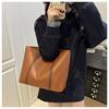 Korean Version Large Capacity Solid Color Faux Leather Tote Bag Fashion Vintage Commute Simple Shoulder Bag