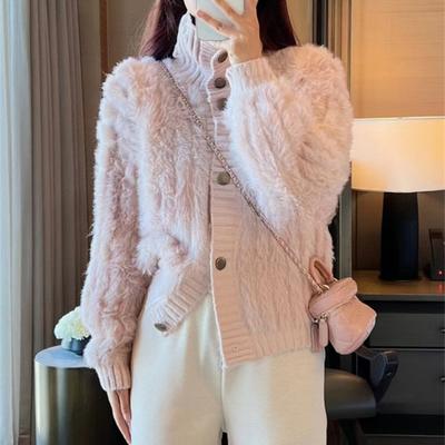 Women's Autumn and Winter Half High Neck Knitted Cardigan Sweater