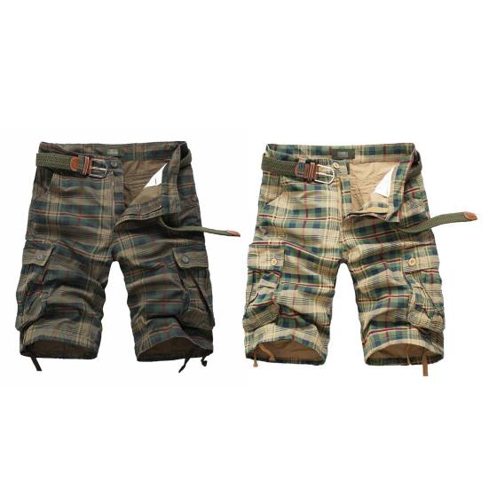 Pantaloncini da uomo a quadri vita media lunghezza al ginocchio multi tasche cerniera bottone