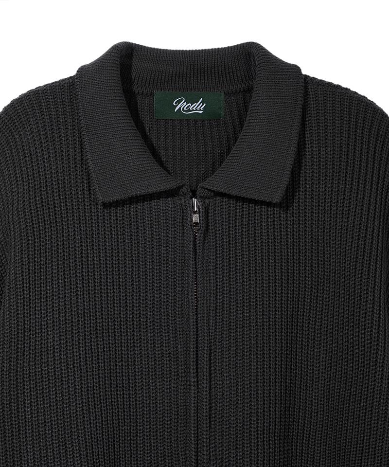 NODU Hazzi Two-Way Zip-Up Collared Knit [Charcoal]