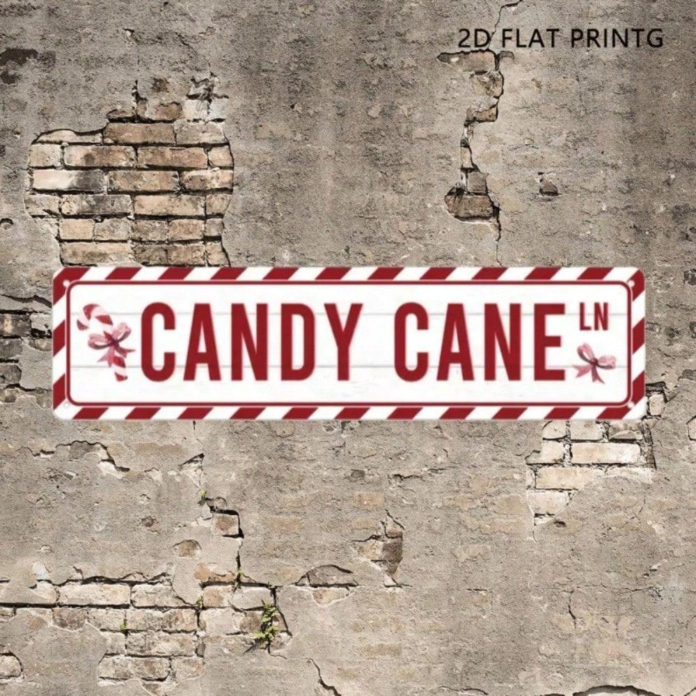 Retro Metal Tin Sign Christmas Candy Cane Merry Christmas Wall Art Home Porch Decor Red White 10x40 Cm