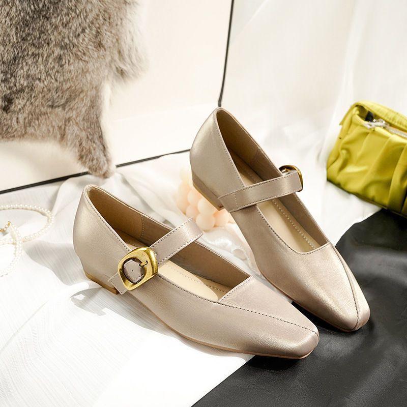 Recommended Square Head French Mary Jane Shoes Women's Flat 2025 New Spring and Autumn Versatile Light Mouth Thick Heel One Word with Single Shoes