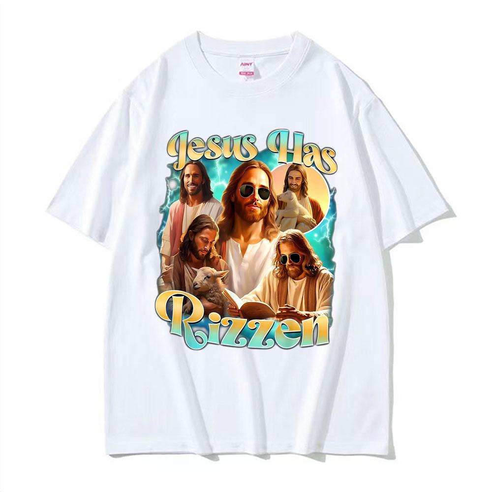 Jesus Has Rizzen He Ls Rizzin Funny Christian Religious Tee Shirt Men Women Comfort Tshirt Vintage Oversized T Shirt Streetwear