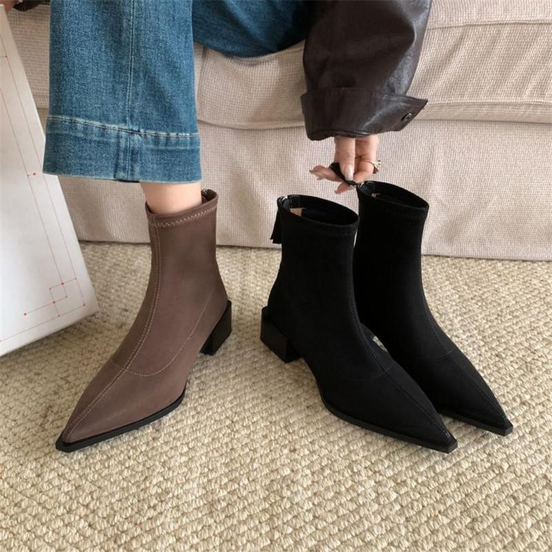 Fashion New Spring Autumn Women Boot Shoes for Women Pointed Toe Short Boots Fashion Boots Handmade Chunky Heels Skinny Boots