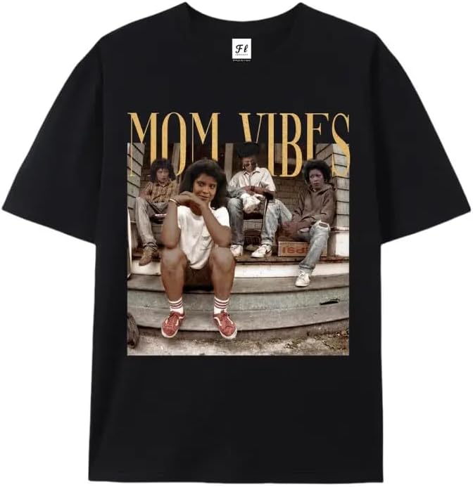 

Mom Vibes Vintage 90s Nostalgia Graphic T-Shirt for Women Retro Motherhood Urban Streetwear Short Sleeve Black S разноцветный