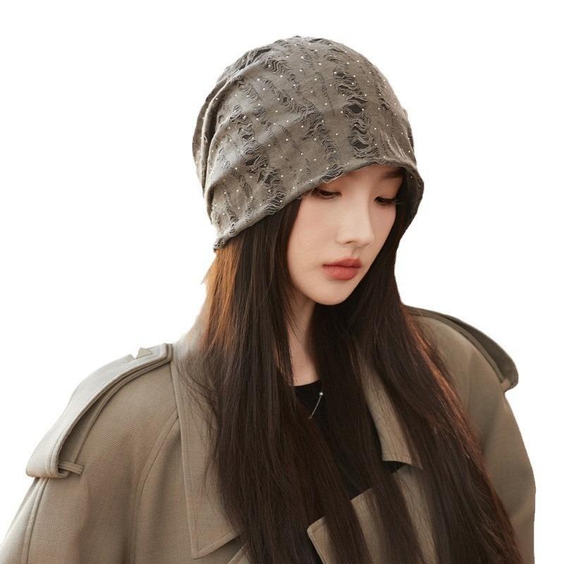 Autumn Hat Female Gypsy Hole Pile Hat Big Head Circumference Show Face Small Baotou Hat Fashion Versatile Cold Hat