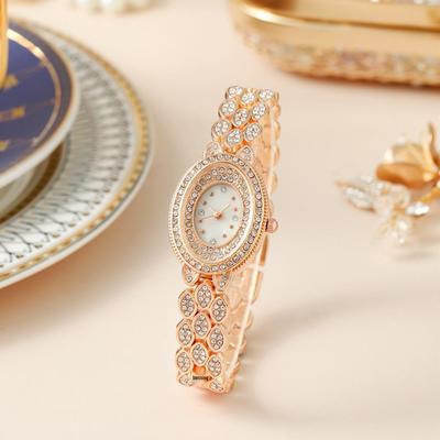 Luxe Strass Sterrenwijzerplaat Dames Armbandhorloge met Trendy Eivormige Wijzerplaat