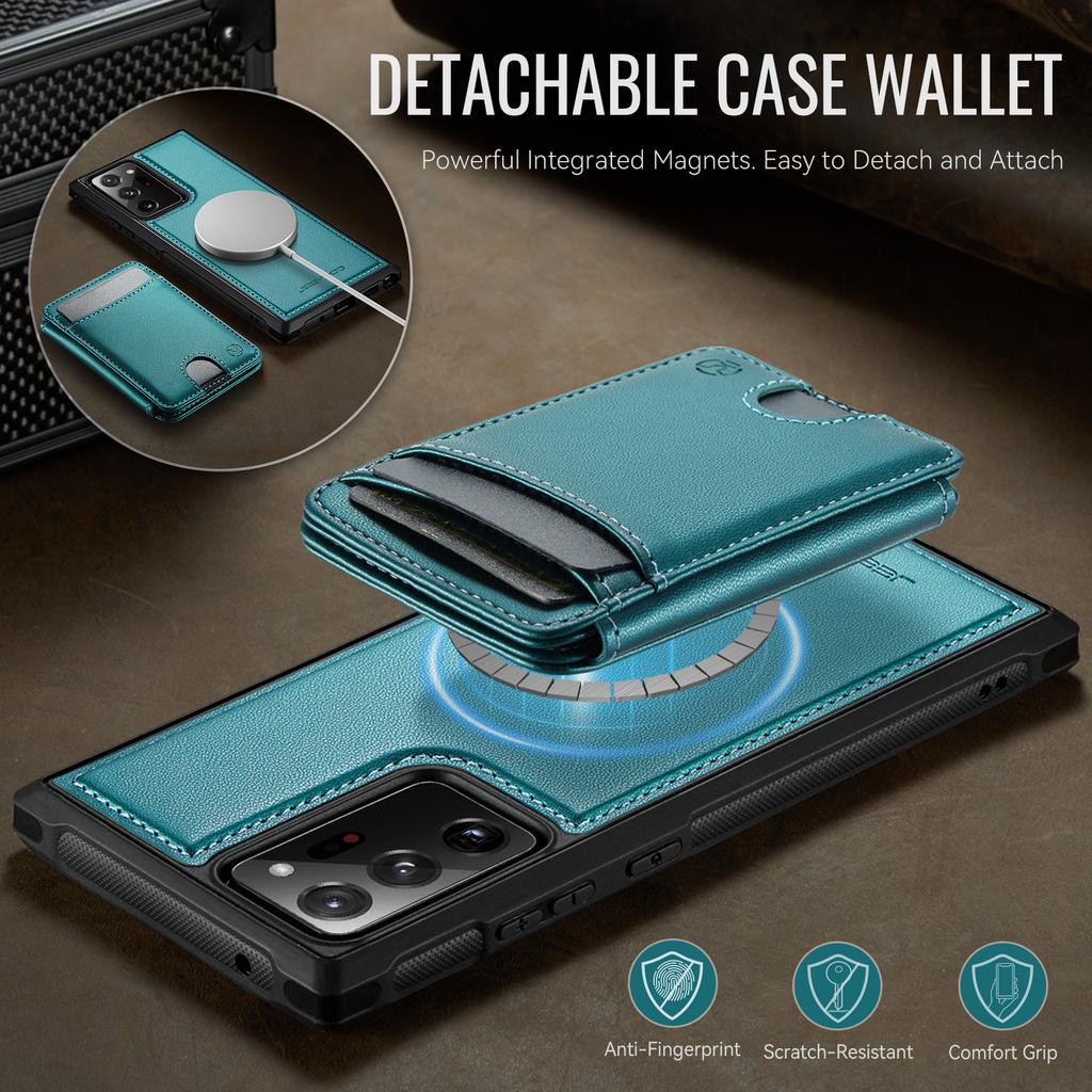 For Samsung Galaxy Note20 Ultra Magnetic Case JEEHOOD J10 Leather Back Phone Cover with Detachable Card Holder Kickstand