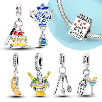 Copper Birthday Cake Love Charms Chocolate Banana Beads Fit Original Bracelets Diy For Women Fine Jewelry Gift