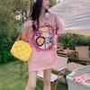 Women's Short Sleeve Tee O Neck Trendy Top Plus Size Cartoon Print Loose Cotton T-Shirt