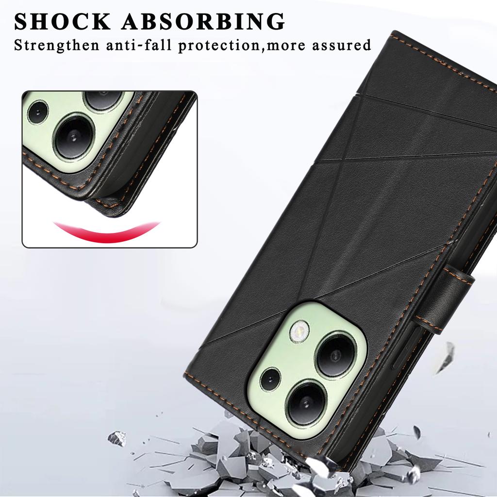 DF-06 For Xiaomi Redmi Note 13 4G Leather Case Line Imprinted Folio Cover