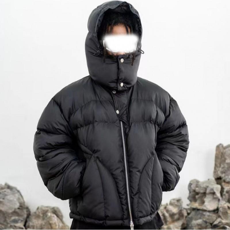 American Style Cotton Puffer Jacket Men Women Couple Winter Warm Loose Fit Hooded Zip Up Coat