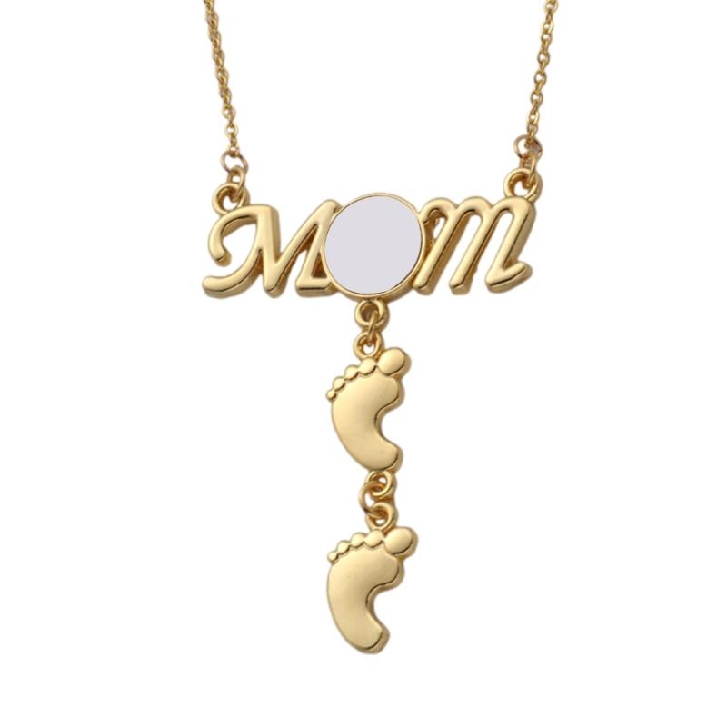 Aluminum Sheet Heat Thermal Transfer Necklace Mom Footprint Pendant Clavicle Chain Bezel Pendant Trays Choker Necklace