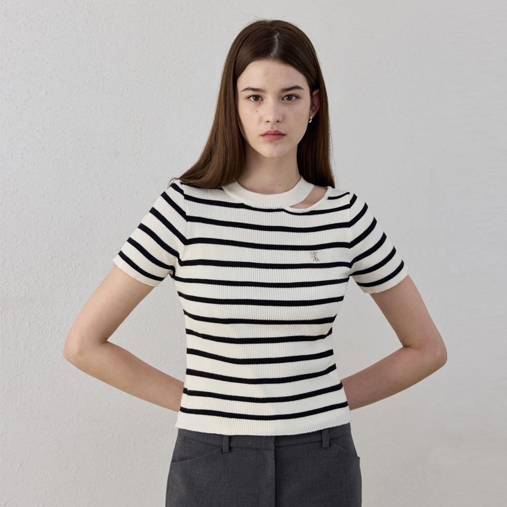 Hiikeu Neck Slit Stripe Knit_Ivory