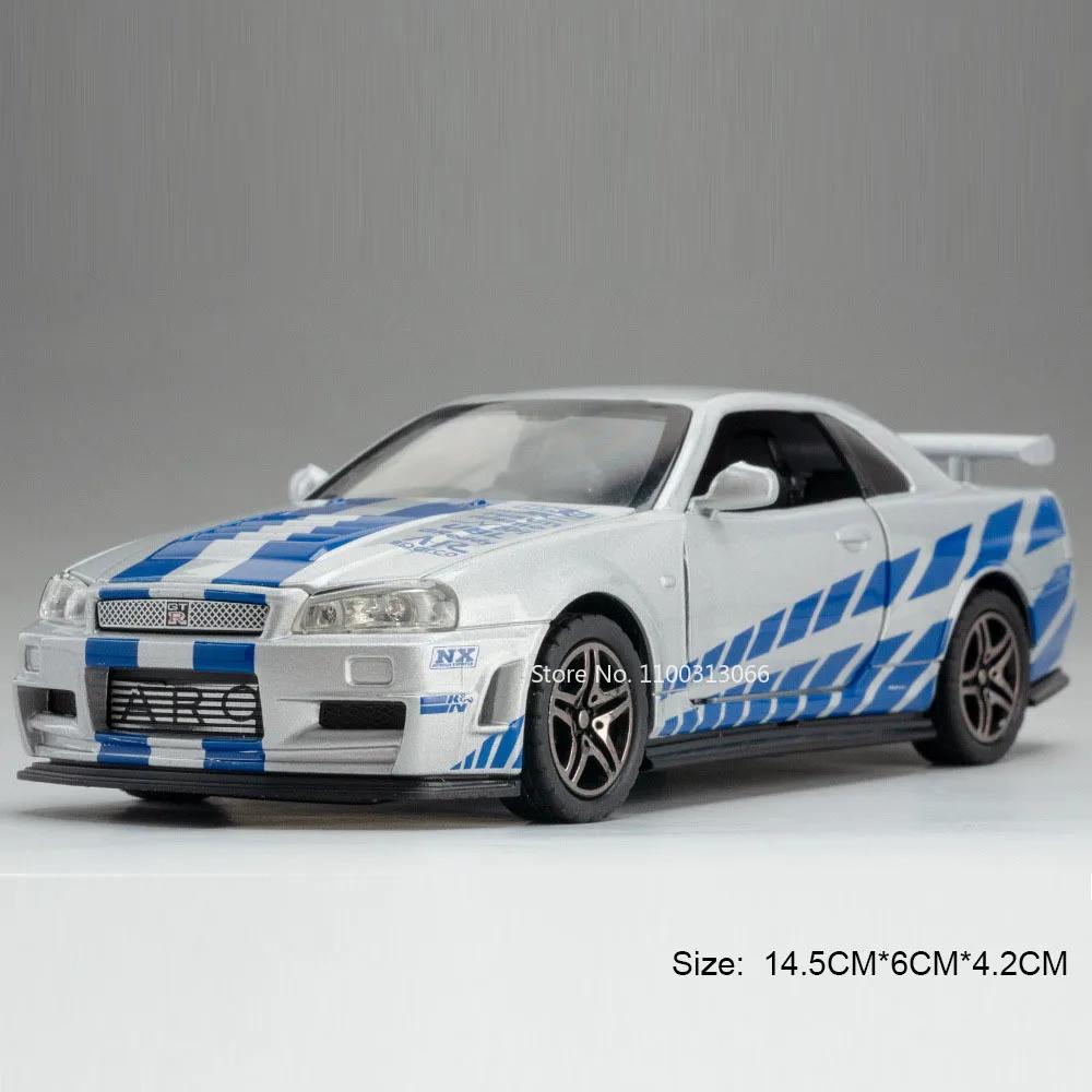 

1:32 Mitsubishi EVO GTR R34 Cars Toys Alloy Diecast Models Wheel Steering Miniature Car Doors Opened Vehicles Child Adult Gifts