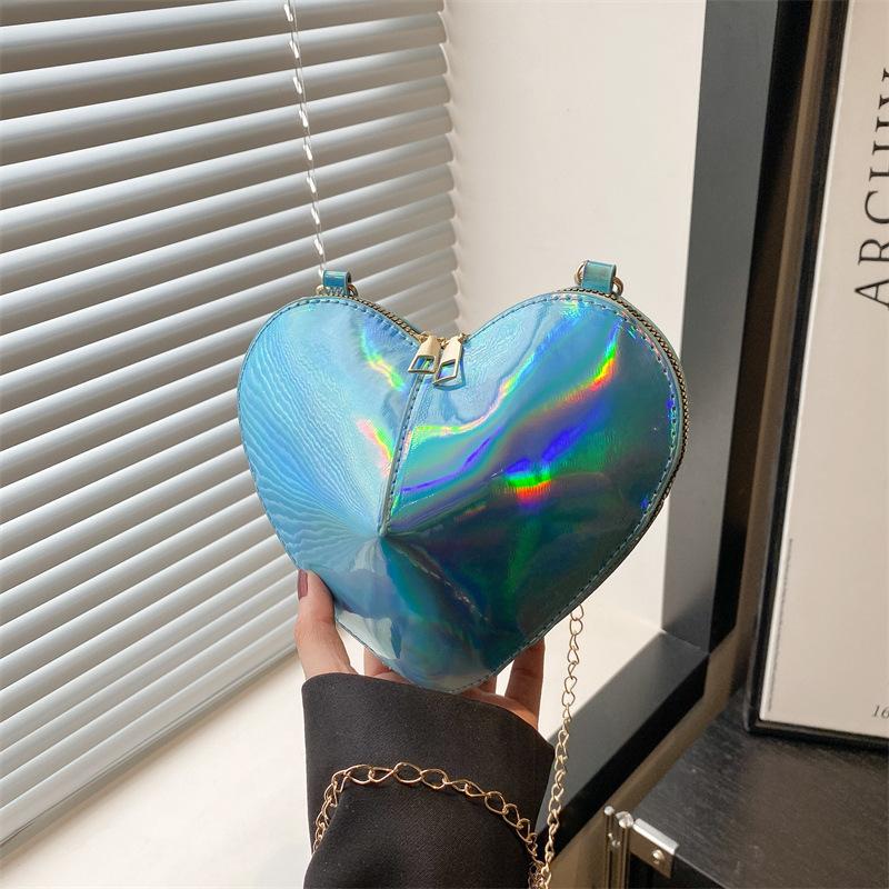 Niche Design Laser Glossy Love Shape Messenger Bag Spring and Summer Popular Chain Shoulder Bag Women