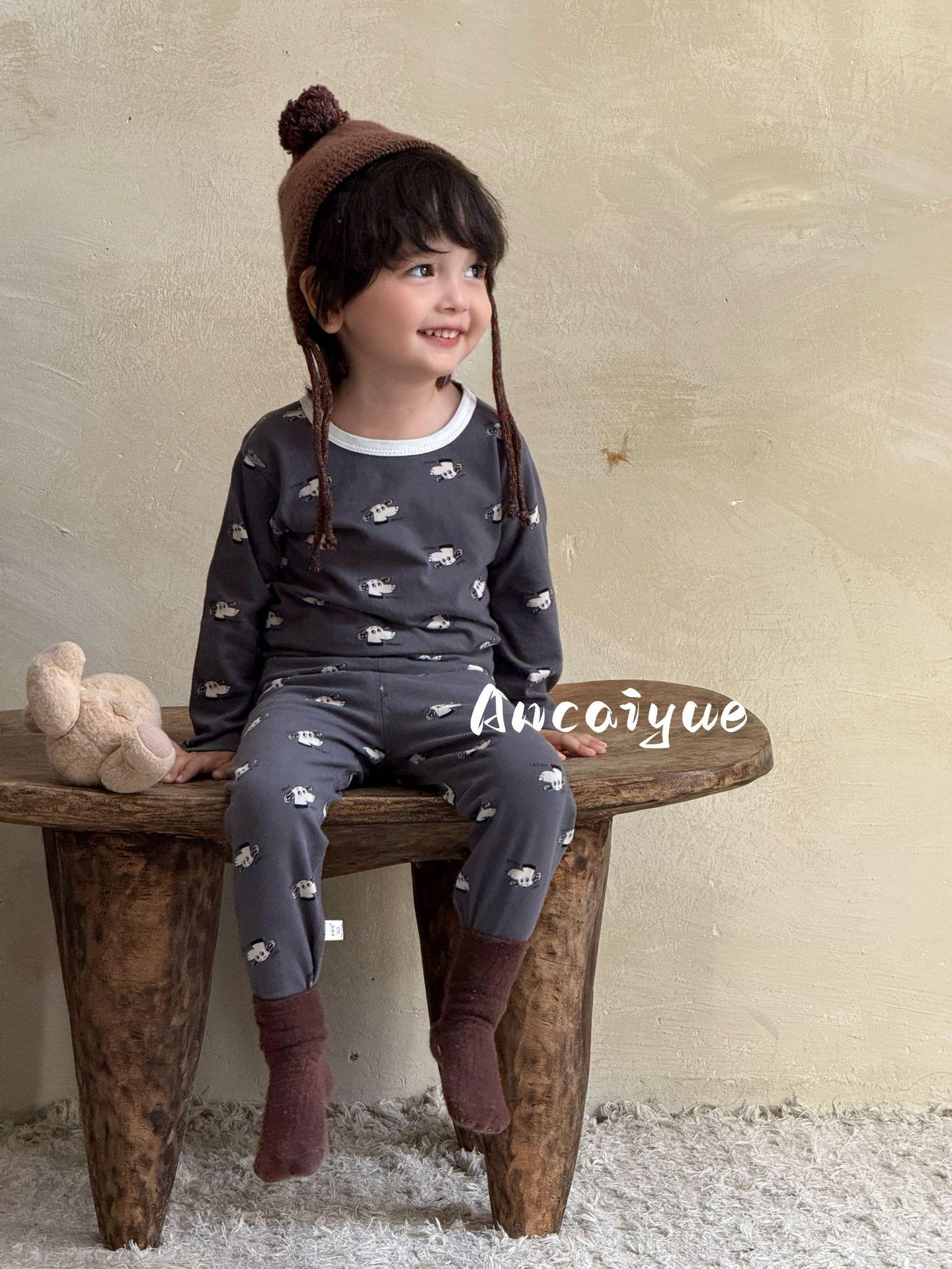 

Ancaiyue & Dikale 2025 Children s Lycra Pajamas Set - Autumn/Winter Warm Wear for Boys & Girls 80 for height 70-80cm (open crotch)