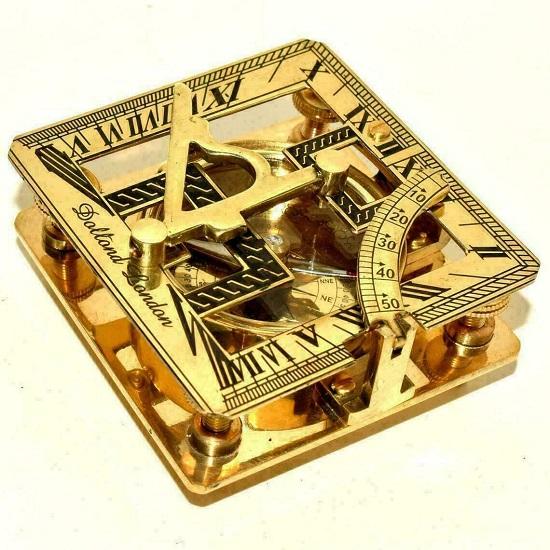 Brass 3" Square Shape Sundial Compass Nautical Maritime