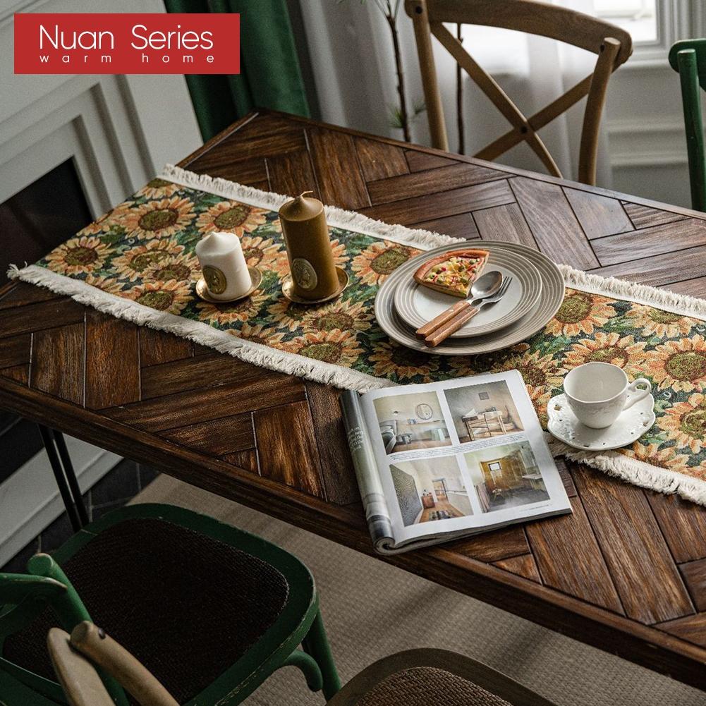 1 Stück Nuan Serie Modische Kunst bedruckte Tischflagge mit Quastenkante Weicher Tischläufer für für Esstischdeko Küche für Heimtisch Heimdeko