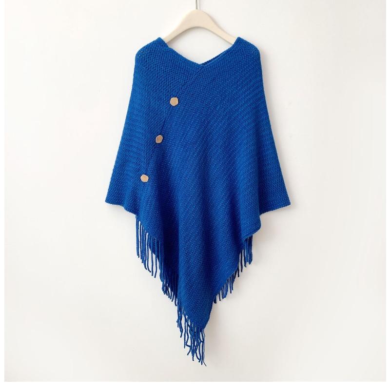 Women's Tassel Shawl Fake Buttons Solid Color Suitable Fashionable Wear Mothers Friends