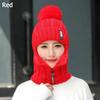 Hochwertiger Winter Siamese Schal Kragen Wolle Gestrickte Mütze Beanie Kappen Mütze Skifahren Reiten Bommel Mütze Plüsch Fleece Ohrenmütze(6 Farben)