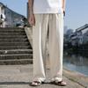 Chinese Style Men's Ramie Cotton Linen Trousers - Loose Plus Size, Straight Leg, Casual Tang Suit for Middle-Aged and Elderly, Spring/Summer.