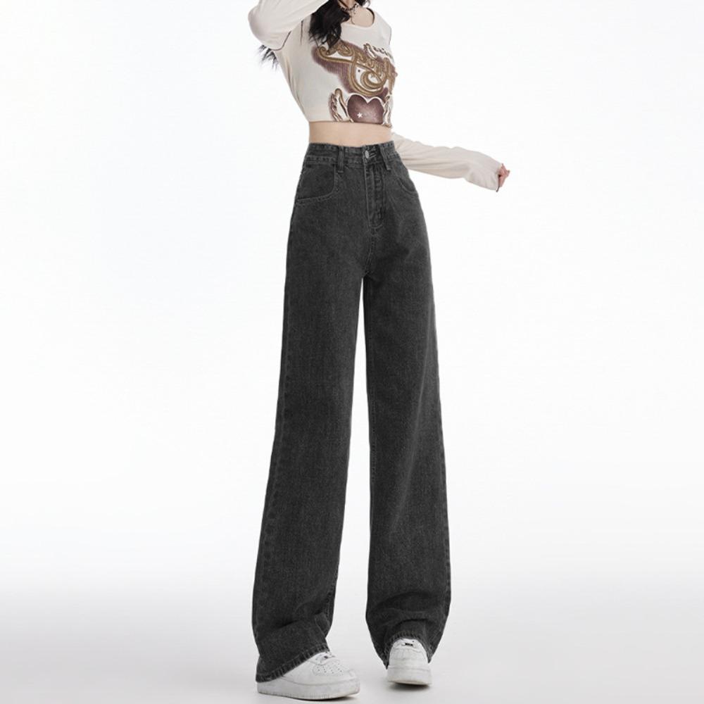 Simple Personality Wide-leg Jeans Women's 2025 New High-waisted and Thin Straight Mopping Jeans