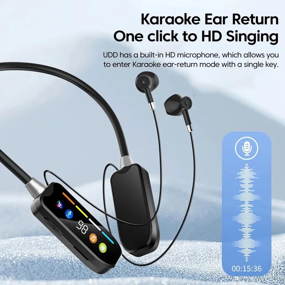 HD Screen Bluetooth 5.4 Headphones Neckband Earphones Wireless Waterproof Headsets HiFi Stereo Earbuds Support TF Card