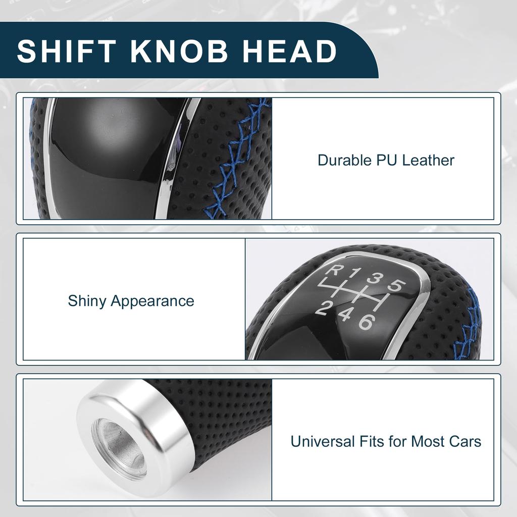 TUCKBOLD Universal Shift Knob with 4 Adapters for Manual Transmission PU 1 Set 6-Speed Vehicles, 9.5cm Leather, Black/Blue,
