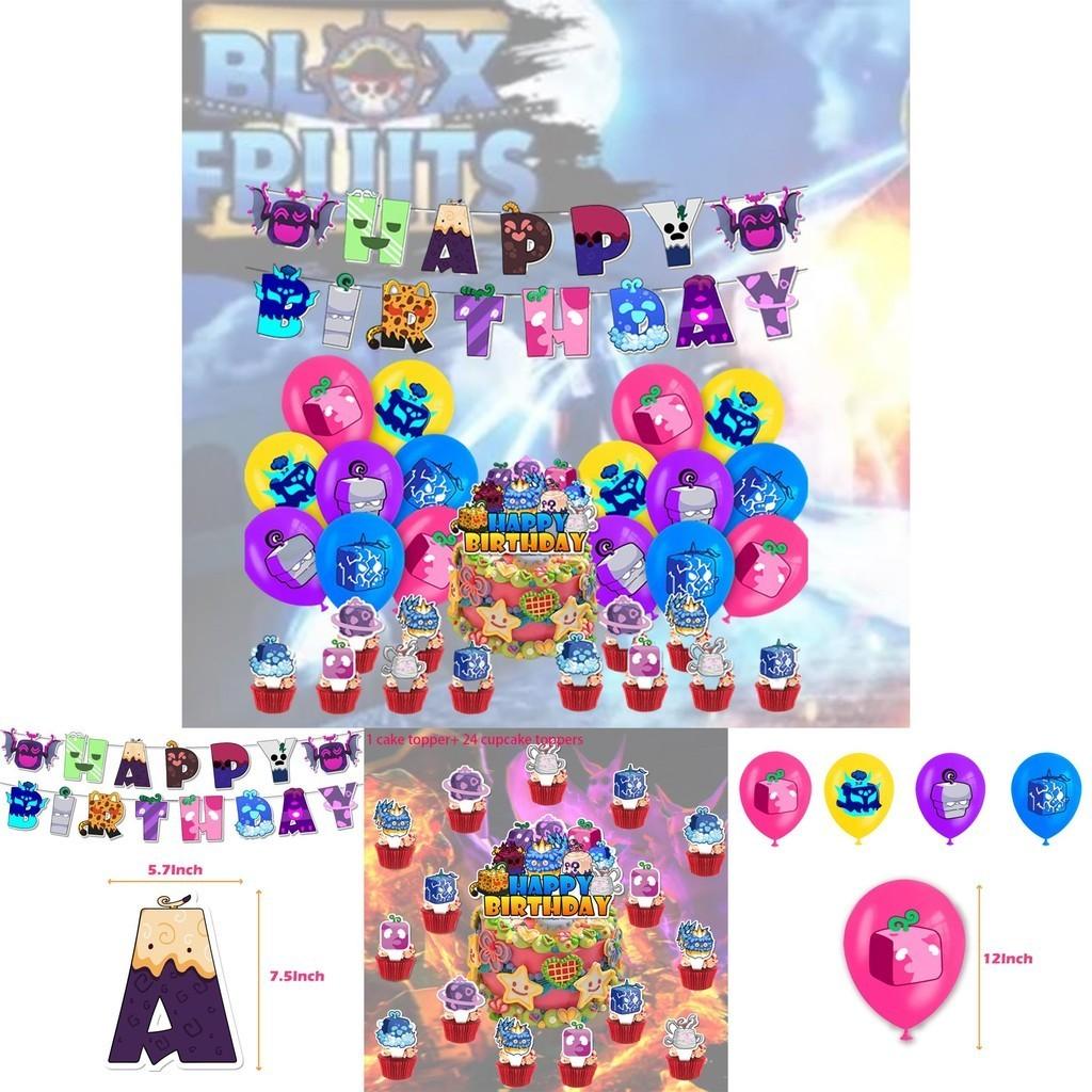Blox Fruits Party Decorations Pirate King Game Box Flag Balloons Cake Toppers Birthday Banners Set)