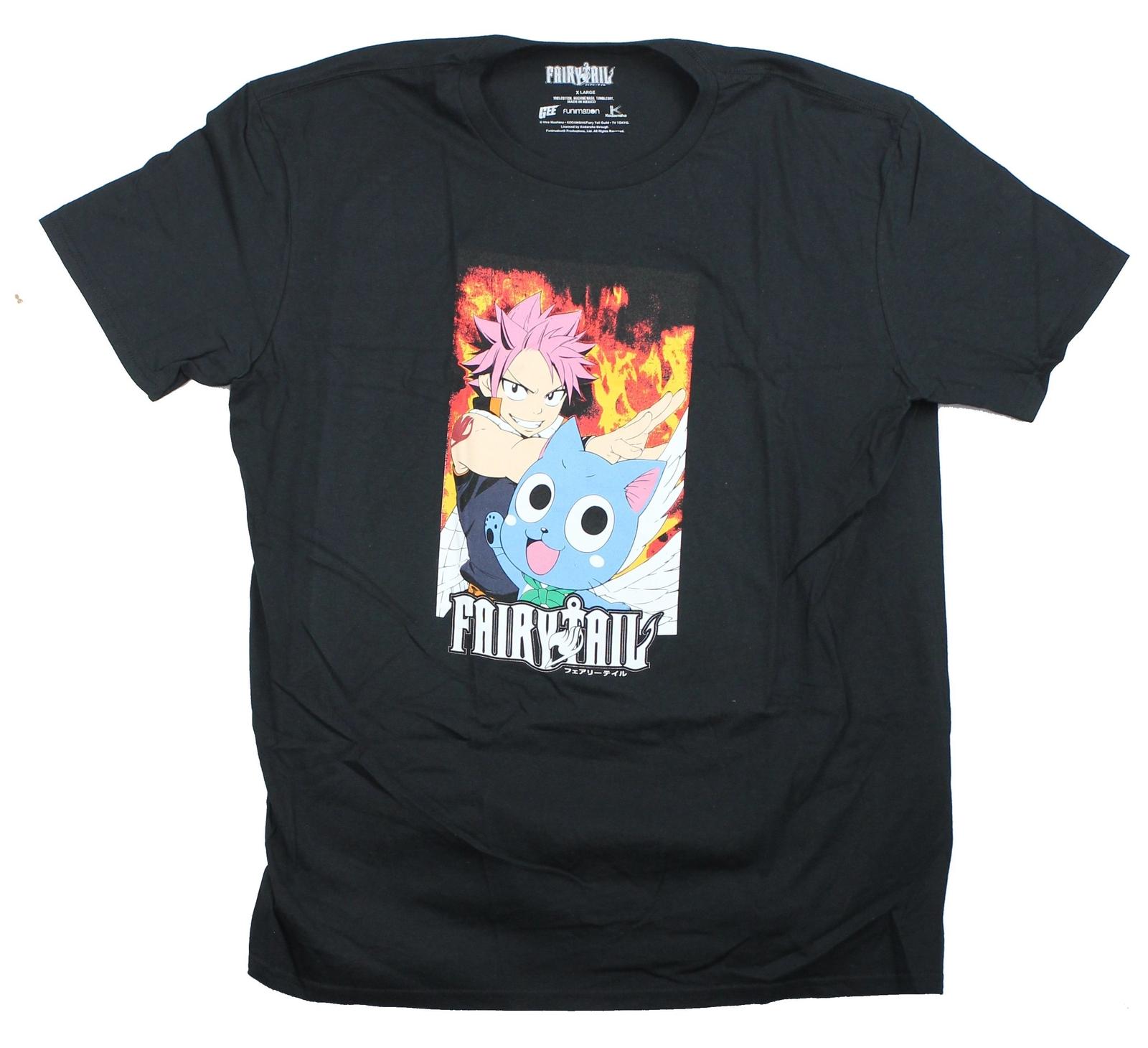 Fairy Tail Adult New T-Shirt - Natsu & Happy On A Flame Field L