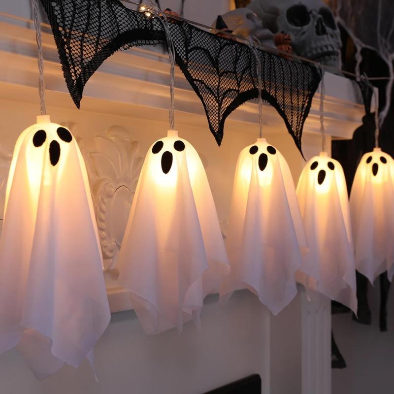 10LED Halloween Ghost Decorations with Remote Control String Lights Spooky Holiday Ornaments for Indoor Outdoor Porches Yards Gardens Lawn Party