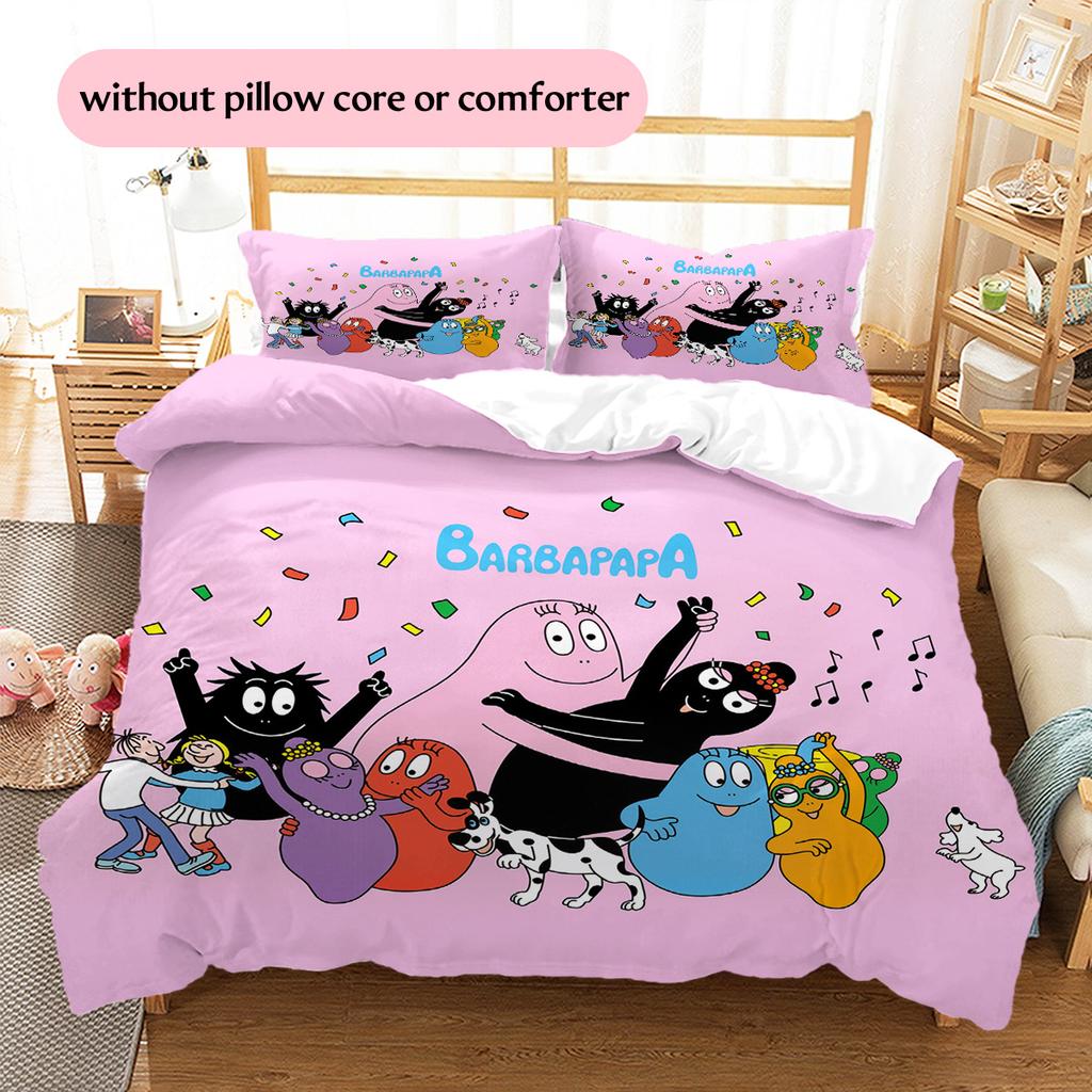 The Barbapapa Family Pattern Bedding Quilt Set Home Decoration Gift (1 * duvet cover + 2 * pillowcase without core)