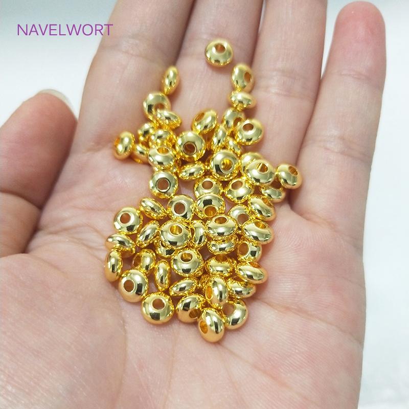 14K Gold Plated Flat Round Spacer Solid Smooth Wheel Bead Flat Round Loose Beads For Necklace Bracelet Making Accessories