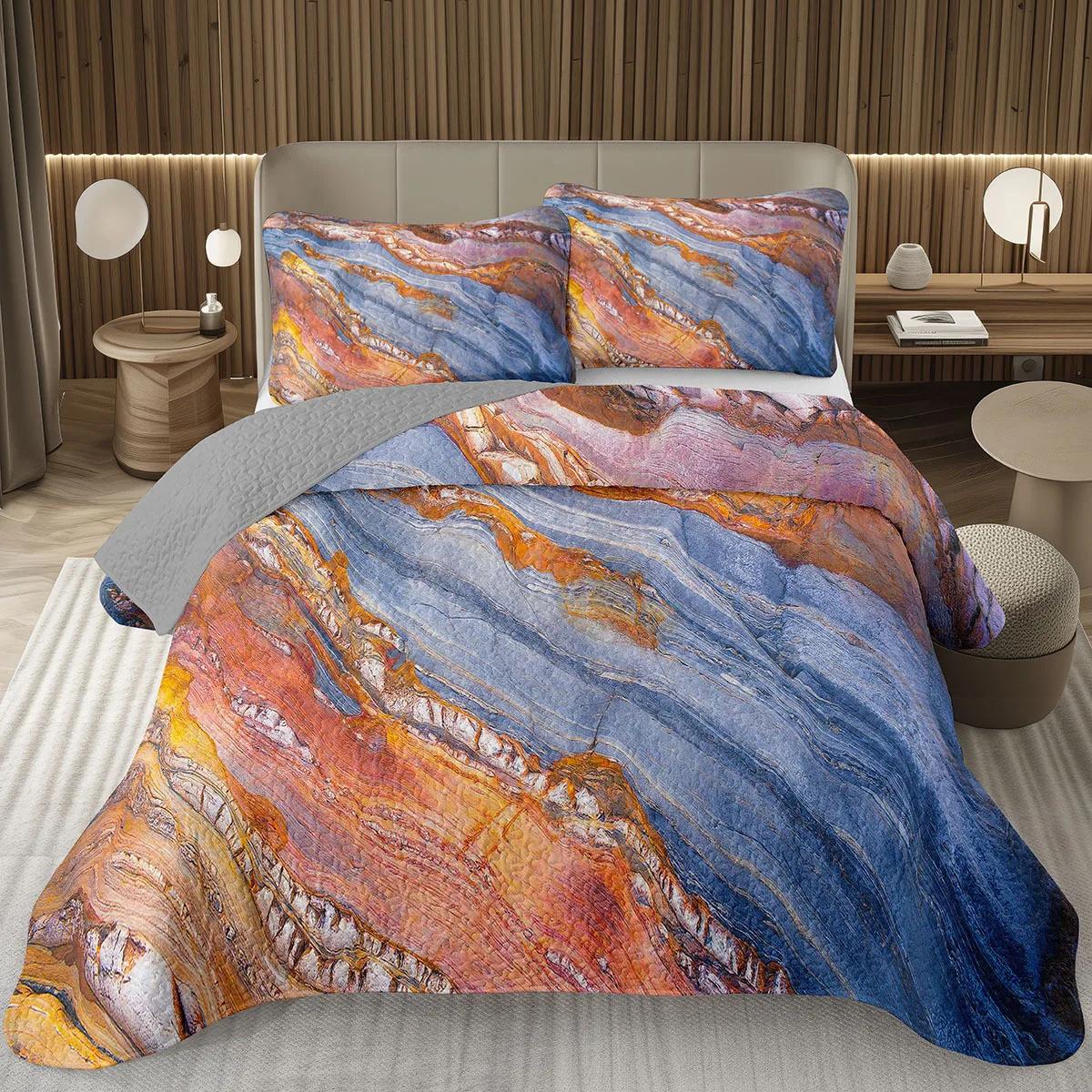 

Marble Grain Bedspread Twin King,Abstract Marble Texture Design Quilted Marbling Coverlet Set Ink Fluid Art Quilt Set Home Decor EU Single 135x200cm