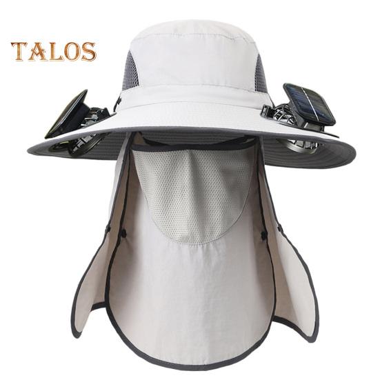 Wide Brim Sun Hat with 2 Solar Fan UV Protection Bucket Hat with Neck Flap And Face Guard 3 Speed Adjustable Fan Hat for Outdoor Fishing Camping