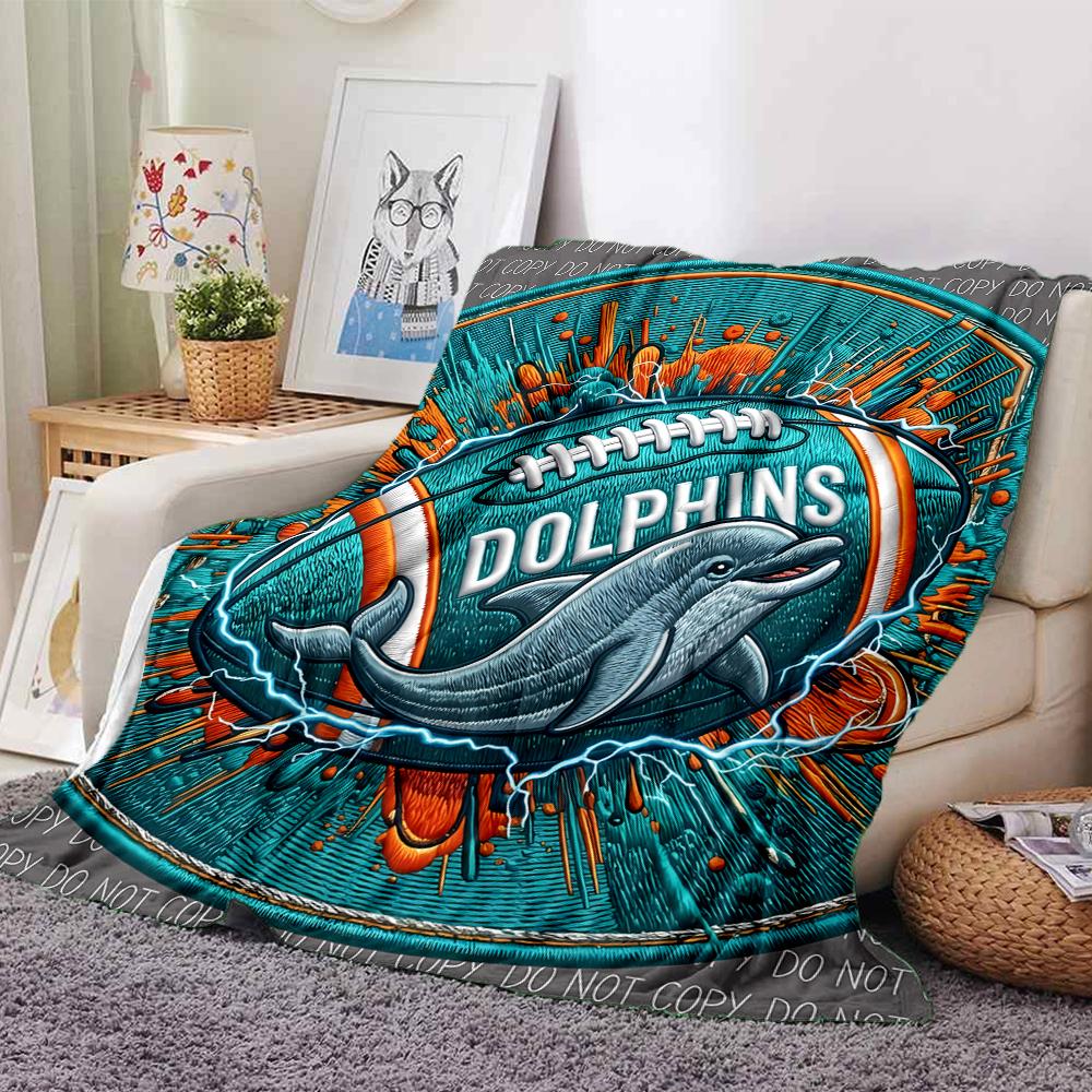 1pc Blanket - Miami Dolphins Logo Print Design,Lightweight Blanket for Sofa,Bed- Soft &Warm,Gift for All Seasons