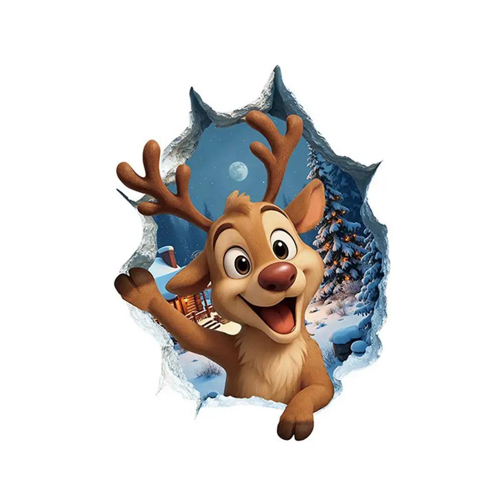 

Christmas Wall Stickers PVC Self-Adhesive Snowman Reindeer Decals for Window Door Kids Room Christmas Decor V3R4