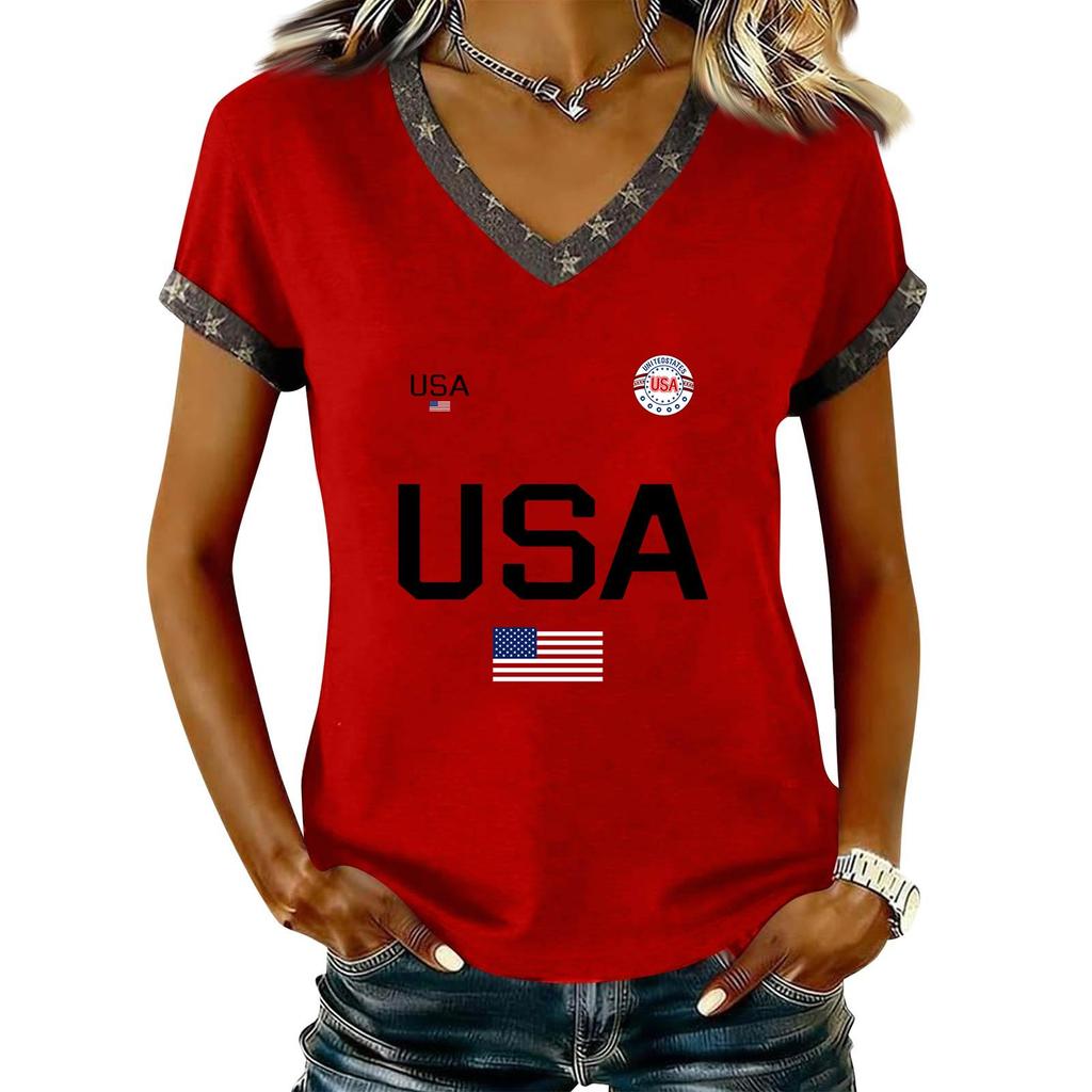 Long Sleeve Shirts for Women Womens Long Sleeve Tops Long Sleeve Tops for Women Womens Long Sleeve T Shirts USA Print V Neck Casual Tee