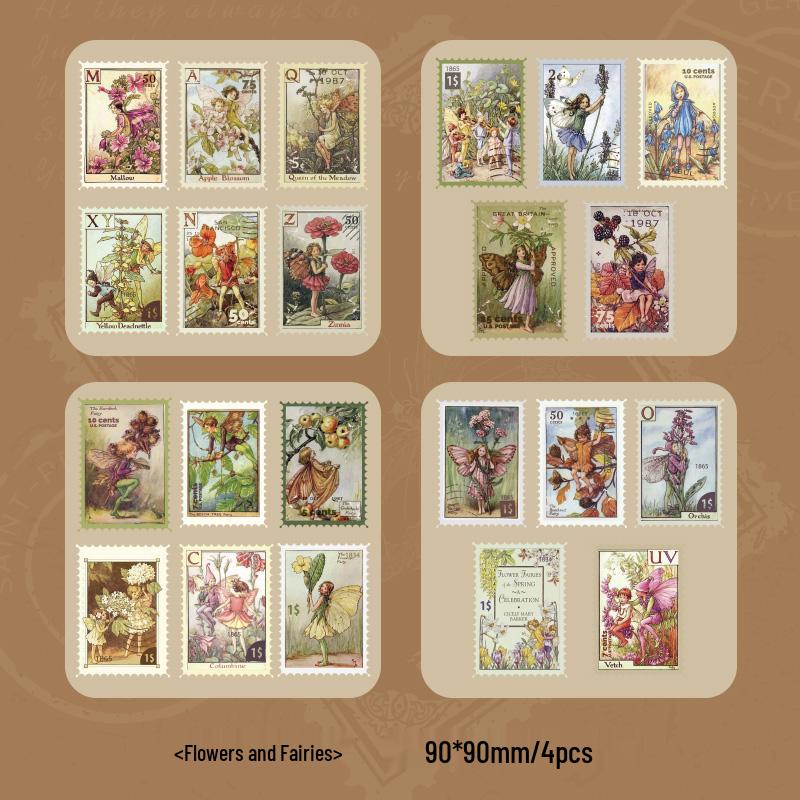 Vintage Literarische Zeitschriften & Postkarten Aufkleber: Amerikanische Briefmarken, Ölgemälde, Architektur des Dampfzeitalters