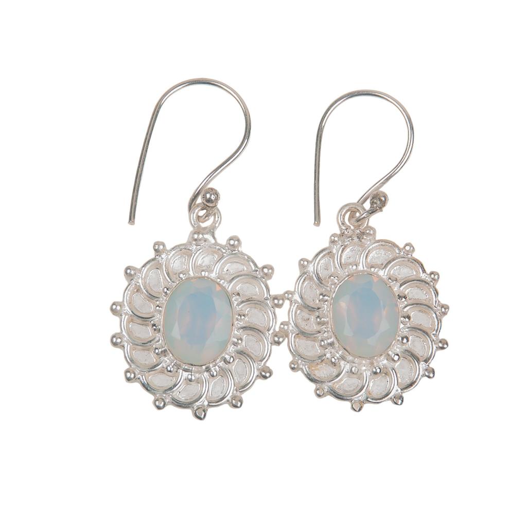 Milky Opal Gemstone 925 Sterling Silver Handmade White Stone Earrings 1.59" Jewelry Gift For Engagement EE-94-17