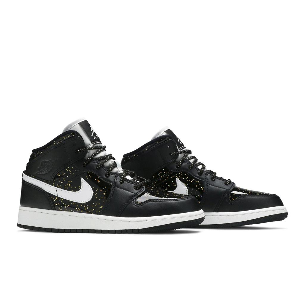 Air Jordan 1 Mid SE Grade School 'Black Glitter' (Unisex) Black / Black / White Kids' Basketball Shoes AV5174 001